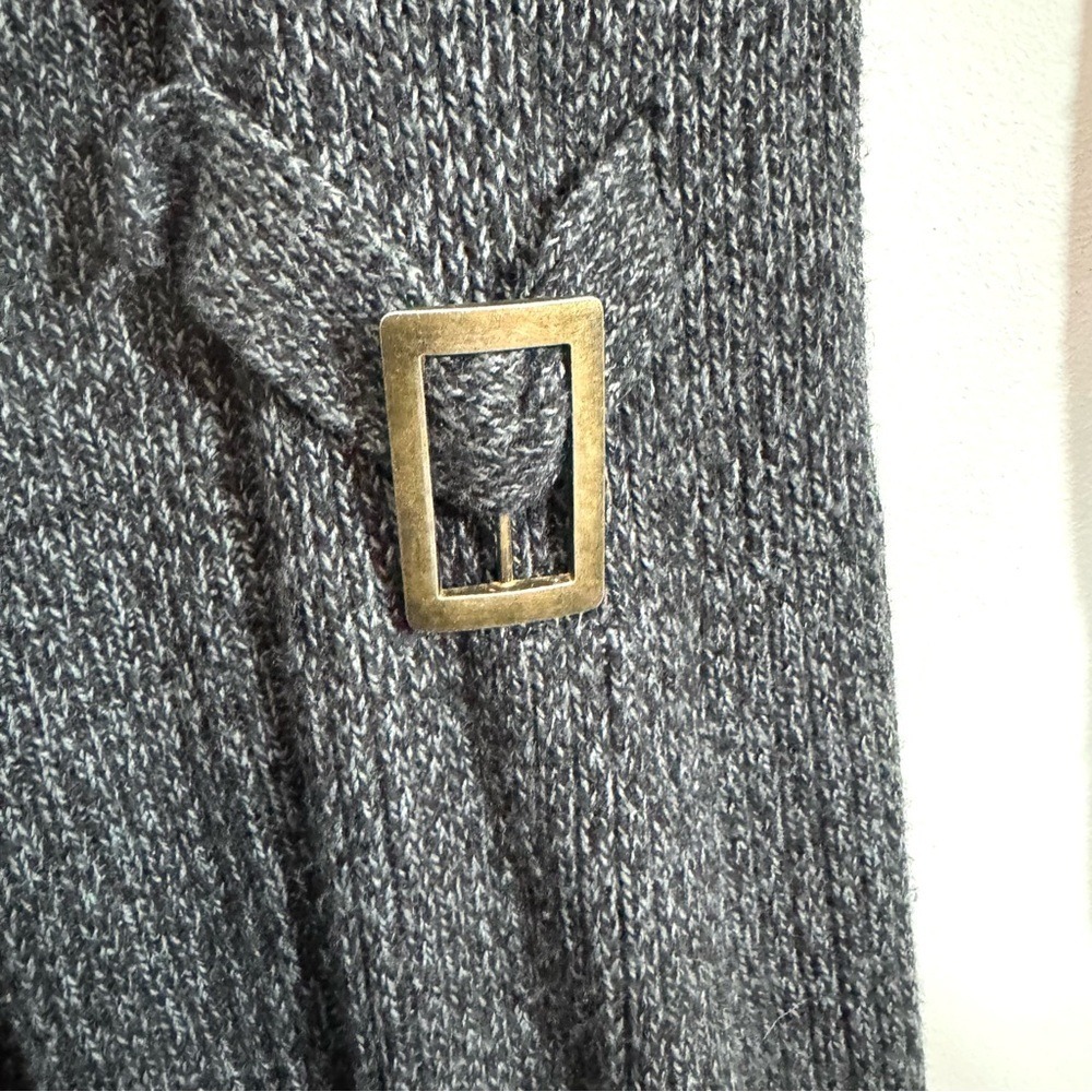 Evisu Genes Knit Double Zipped Cardigan Grey Buckle Longline Mock Neck Medium - Picture 10 of 12